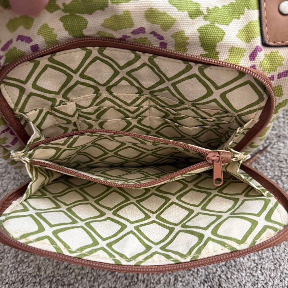 Fossil Y2K Canvas Key-Per Crossbody Bag Green Geometric Adjustable Shoulder EUC - Picture 9 of 15